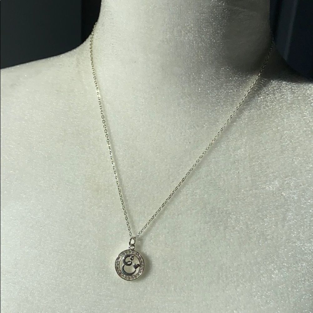 “E” cursive initial rhinestone silver necklace